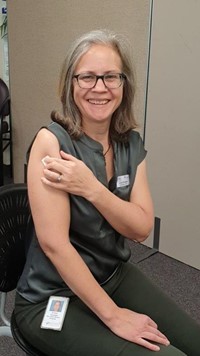 BOPDHB Chief Medical Officer Dr Kate Grimwade after receiving her first COVID-19 vaccination.